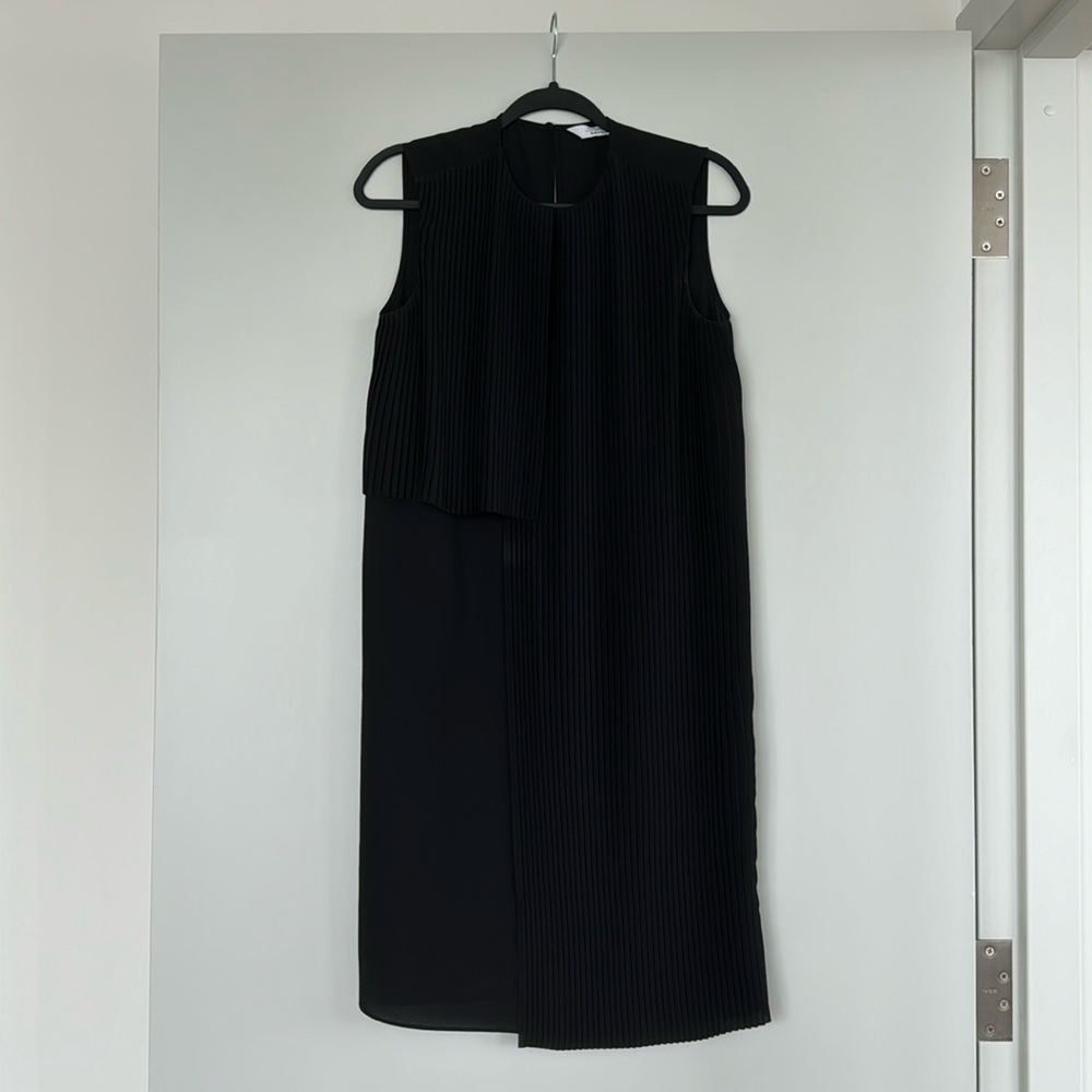& Other Stories. Midi Black Dress with Asymmetric Pleats Detail